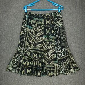 Rafaella Skirt Women's Size 8 A-Line Knee Length Black Green Geometric Flowy